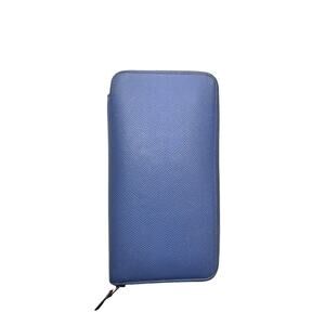 Hermès Blue Epsom Leather Silk In Long Zip Wallet Yellow Interior